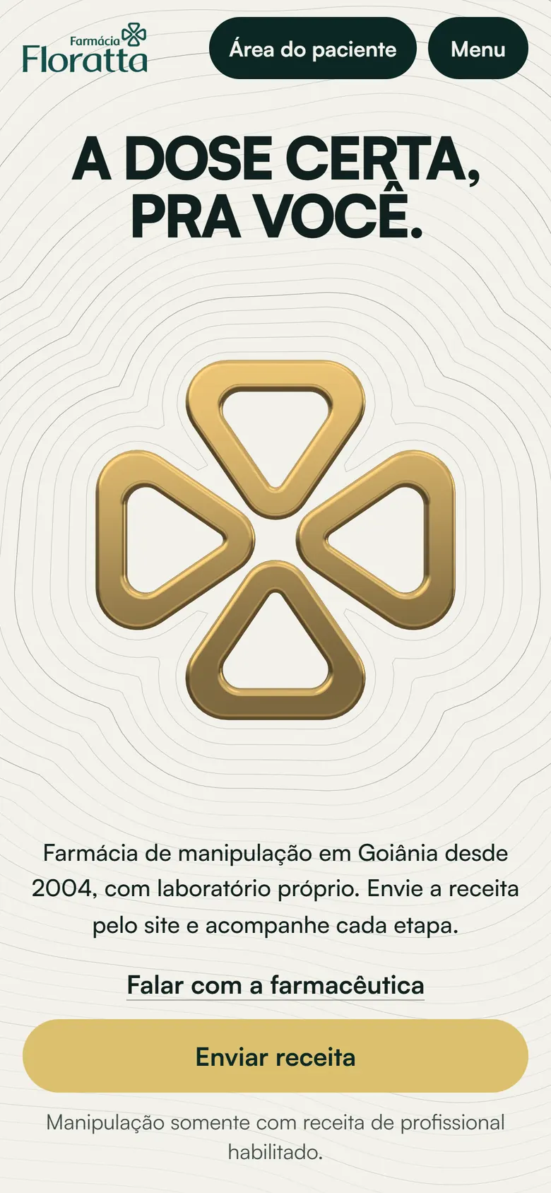 Prévia da tela inicial do site, com o trevo dourado